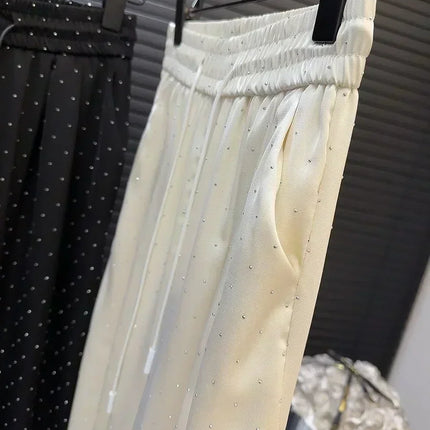 uxury High-Waist Rhinestone Wide-Leg Pants – Elegant Casual 2025