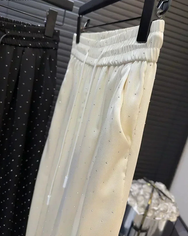 uxury High-Waist Rhinestone Wide-Leg Pants – Elegant Casual 2025