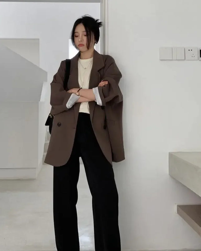 Vintage Loose Double‑Breasted Women’s Blazer – Autumn Chic Suit Jacket