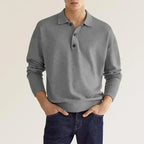 Solid Long Sleeve Men's Polo Shirt – Slim Fit Button Neck Pullover-HighTouch