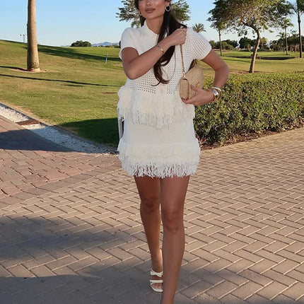Knit Tassel Cardigan & Skirt Set