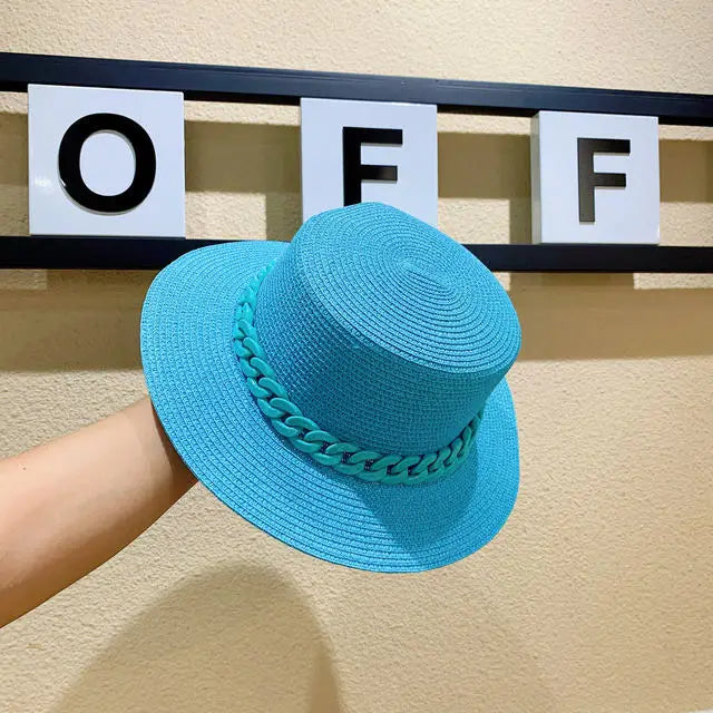 Adjustable Flat‑Top Yellow Straw Fedora-HighTouch