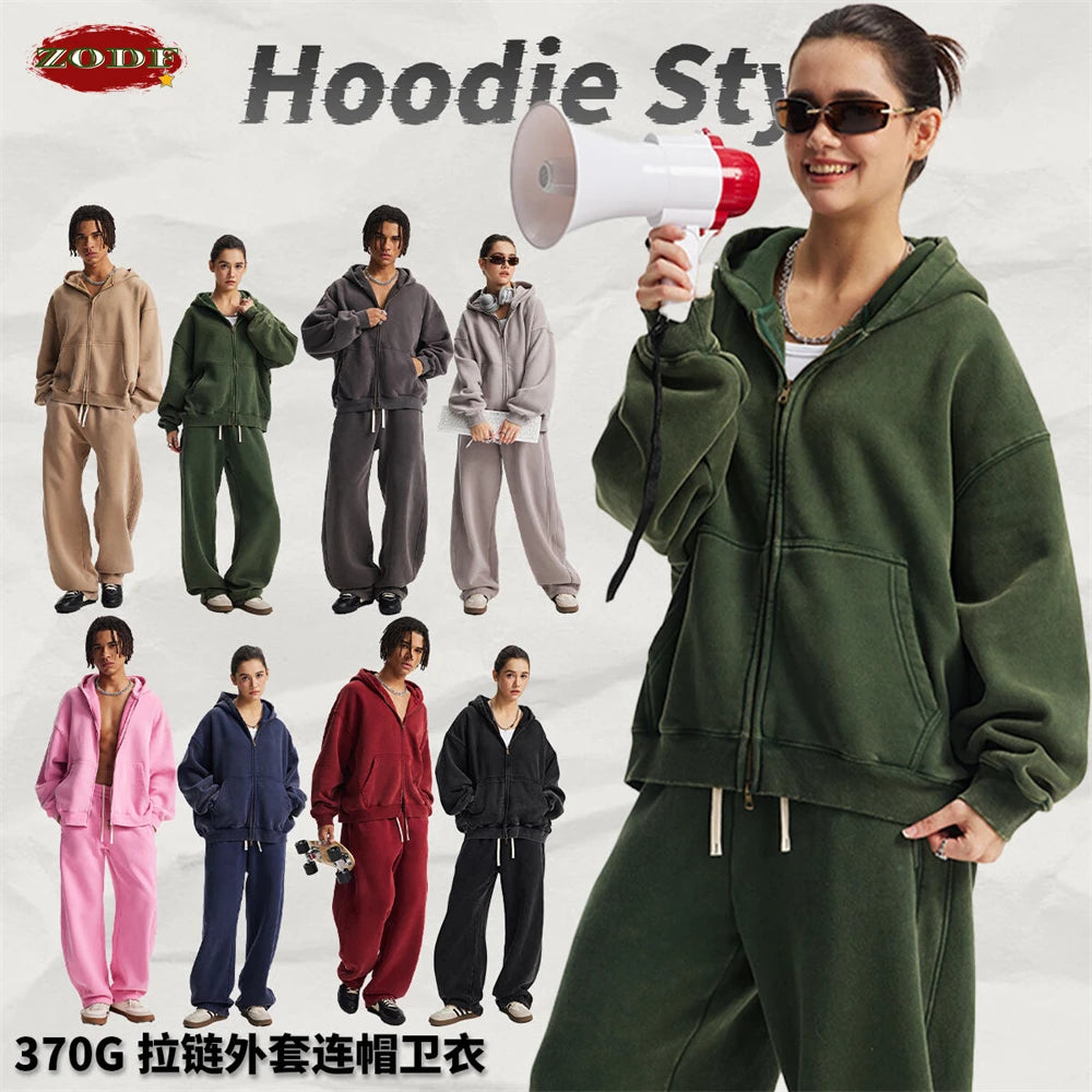 Unisex Heavy-Fleece Zip Hoodie 370 GSM | Retro Batik Wash