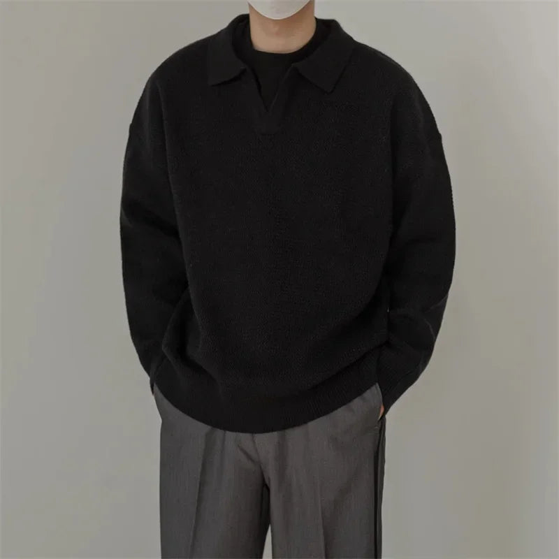 Vintage Y2K V-Neck Pullover Sweater Men-HighTouch