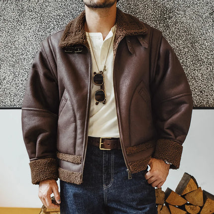 Thick Faux Leather B3 Bomber Jacket Men