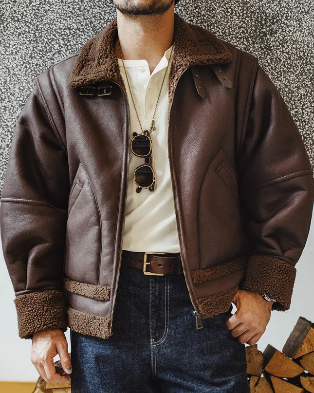 Thick Faux Leather B3 Bomber Jacket Men