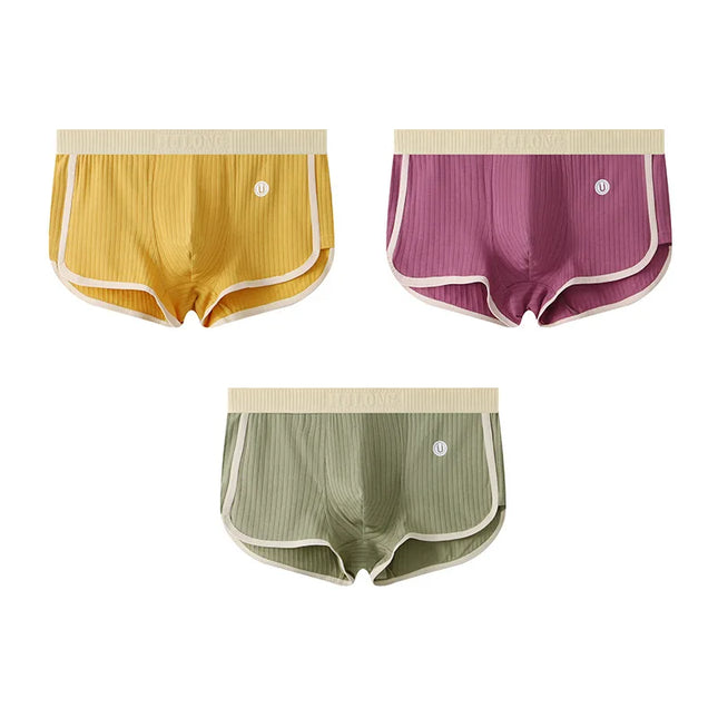 Men's Mid‑Waist Vertical‑Stripe Boxer Shorts Cotton Boxer Briefs  3 pieces 1 Set