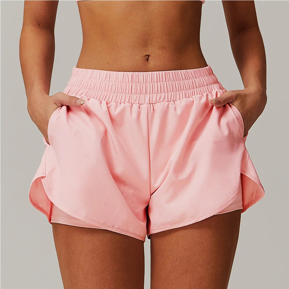 Women's Dual-Layer High-Waist Pocket Yoga Shorts-HighTouch