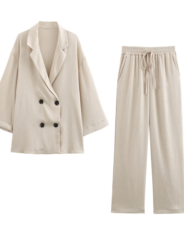 Women’s Double-Breasted Blazer & Wide-Leg Trousers Set