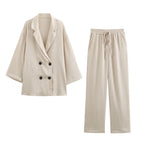 Women’s Double-Breasted Blazer & Wide-Leg Trousers Set-HighTouch