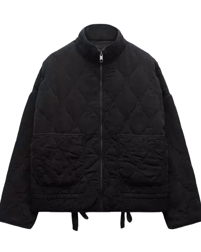 Diamond-Embellished Reversible Short Jacket – Plush Autumn/Winter Overlay