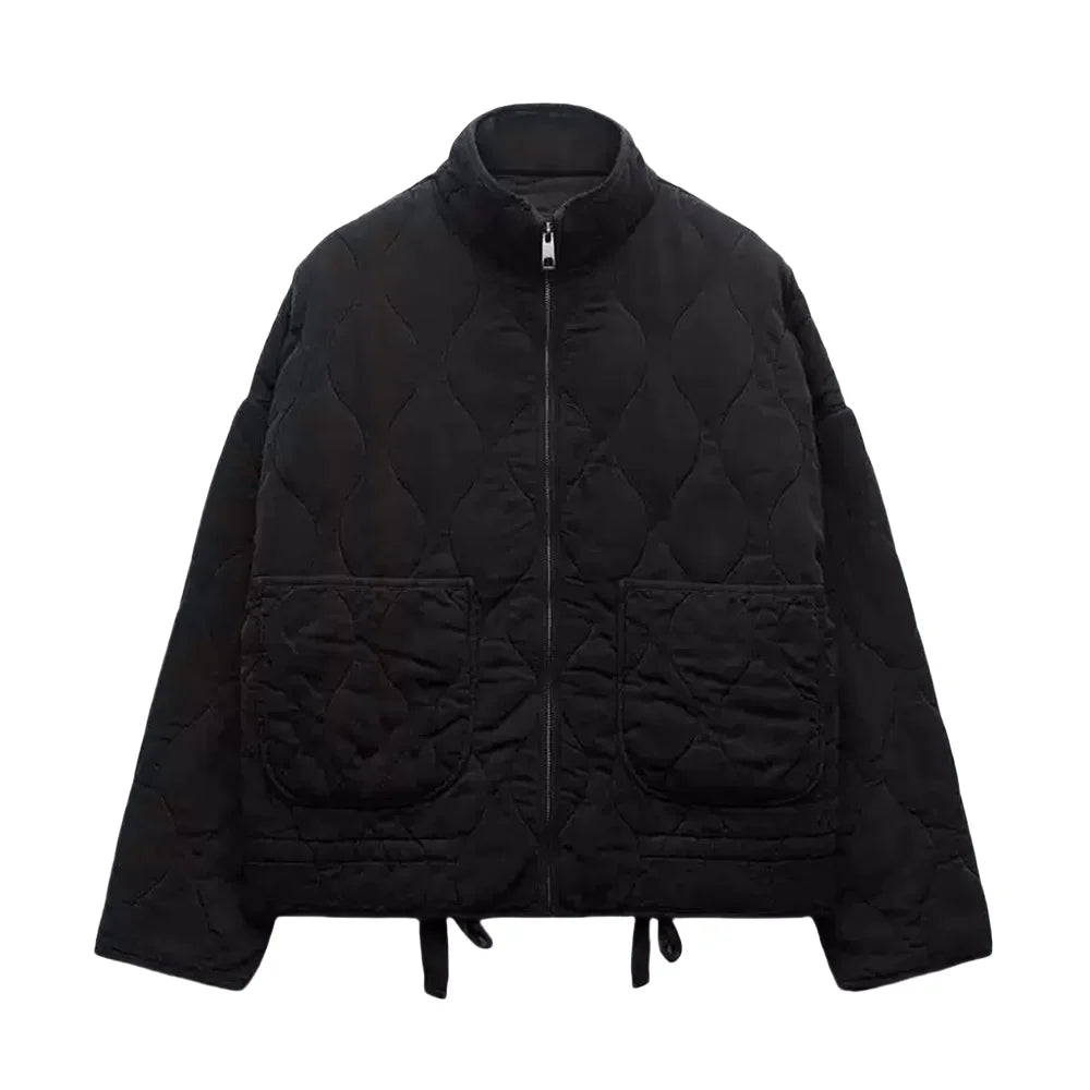 Diamond-Embellished Reversible Short Jacket – Plush Autumn/Winter Overlay