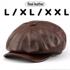 Oversize Cowhide Leather Octagonal Newsboy Hat – XXL 62 cm-HighTouch