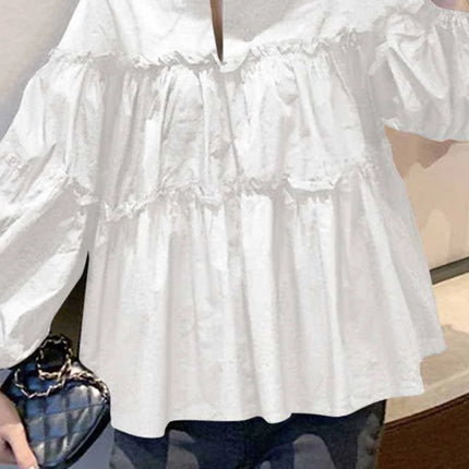 Zanzea Elegant Puff Sleeve Ruffle Blouse – Women’s Tunic Shirt