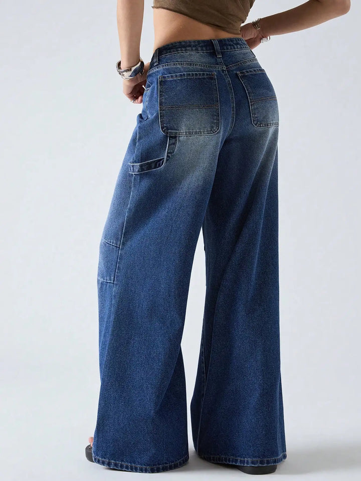 Women’s American Retro Wide-Leg Jeans High-Waist Denim Pants-HighTouch