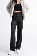 Women’s PU Leather Wide-Leg Pants – Warm Fleece Casual Trousers-HighTouch