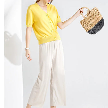 Summer Ice‑Silk Ankle‑Length Wide‑Leg Pants – Lightweight & Relaxed Fit