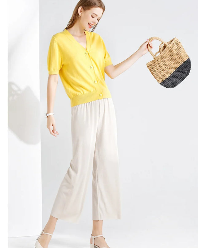 Summer Ice‑Silk Ankle‑Length Wide‑Leg Pants – Lightweight & Relaxed Fit