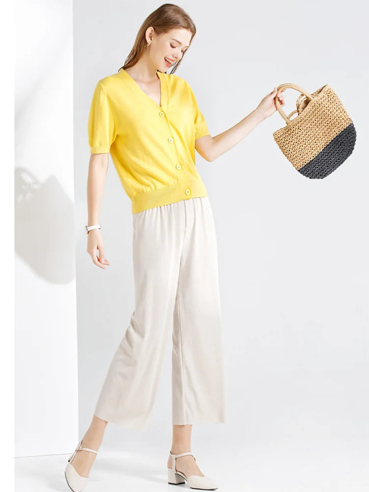 Summer Ice‑Silk Ankle‑Length Wide‑Leg Pants – Lightweight & Relaxed Fit-HighTouch