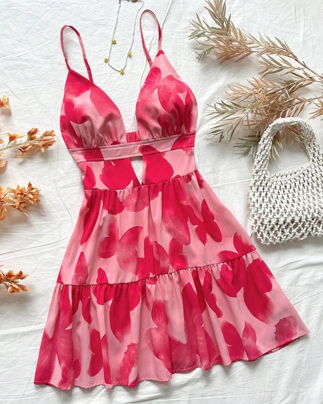 Leopard Print Backless Camisole Mini Dress – 4‑Color Summer Style
