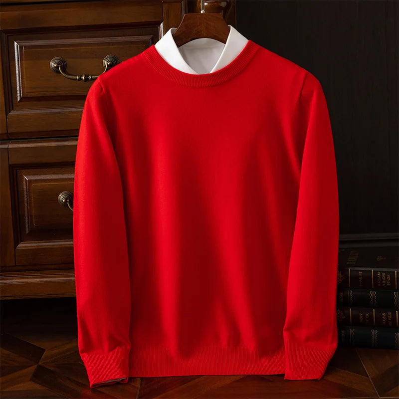 Men’s Merino Wool Sweater Premium Long Sleeve Knit Pullover-HighTouch