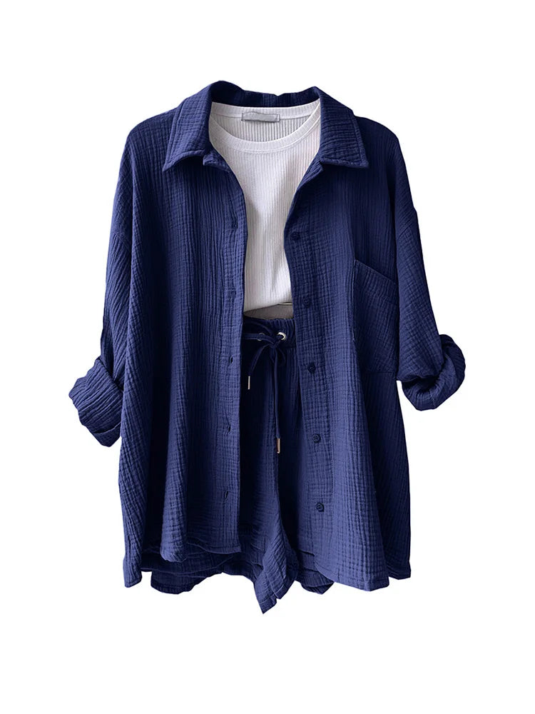 Effortless Summer Two-Piece Muslin Suit Set – Chic, Lightweight & Polished