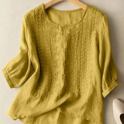 Vintage Lace Crochet Blouse – Elegant 3/4 Sleeve Embroidered Top