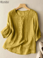 Vintage Lace Crochet Blouse – Elegant 3/4 Sleeve Embroidered Top-HighTouch