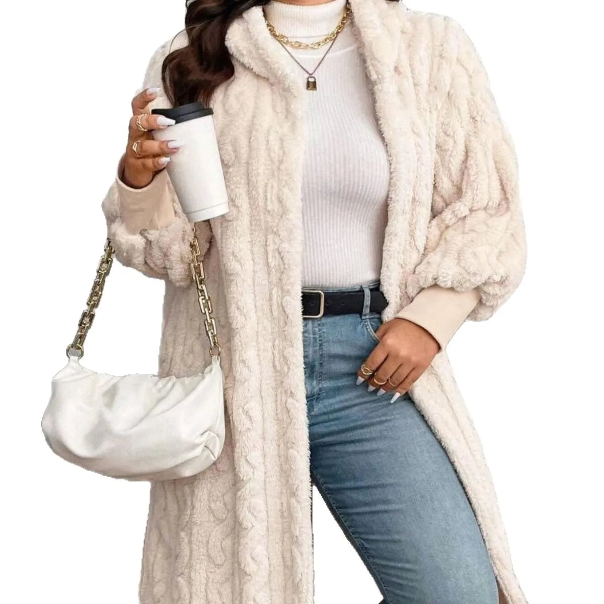 Plus Size Coral Fleece Cardigan