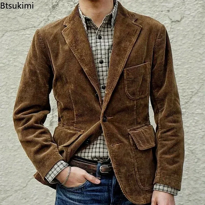 Corduroy Shoulder-Pad Jacket Men-HighTouch