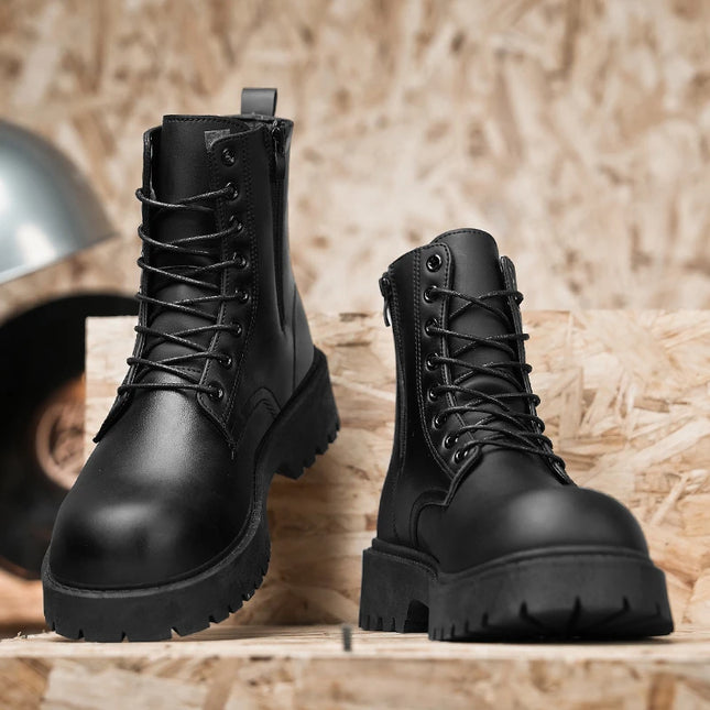 Unisex High-Top Thick-Sole Leather Boots
