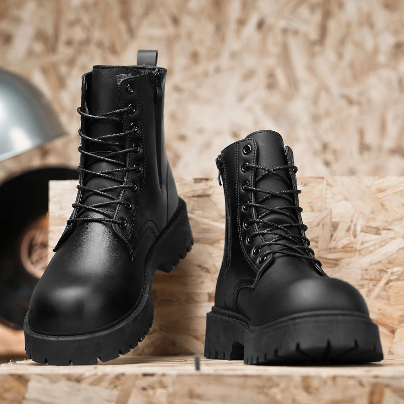 Unisex High-Top Thick-Sole Leather Boots