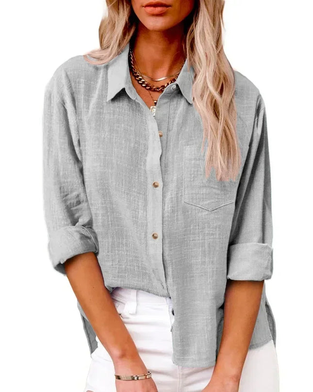Women’s Long Sleeve Cotton-Linen Shirt