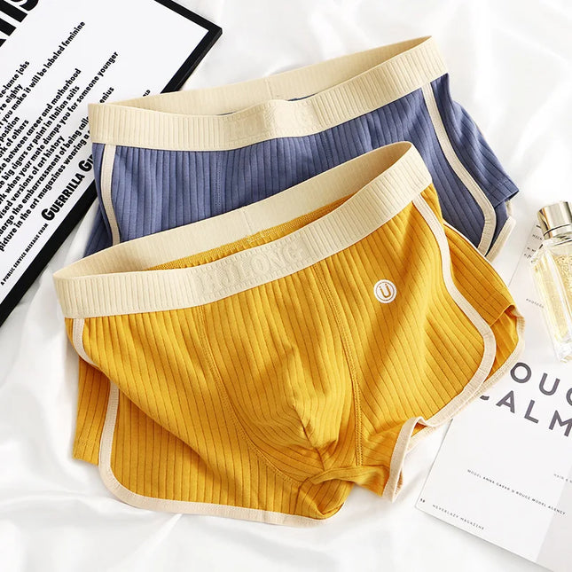 Men's Mid‑Waist Vertical‑Stripe Boxer Shorts Cotton Boxer Briefs  3 pieces 1 Set