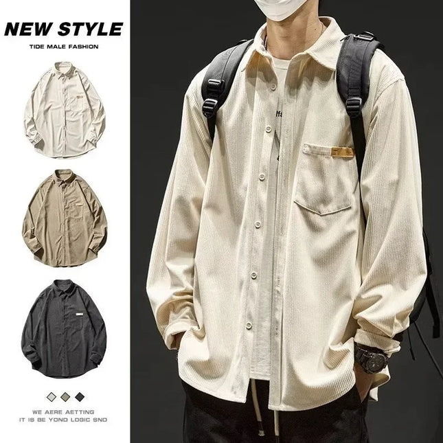 Loose Fit Corduroy Cargo Shirt Men – Plain Y2K Vintage Streetwear Overshirt