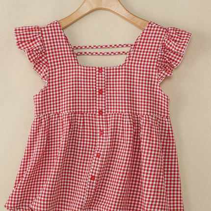 Plaid Ruffle Sleeveless Tunic – Women’s Summer Square Neck Camisole