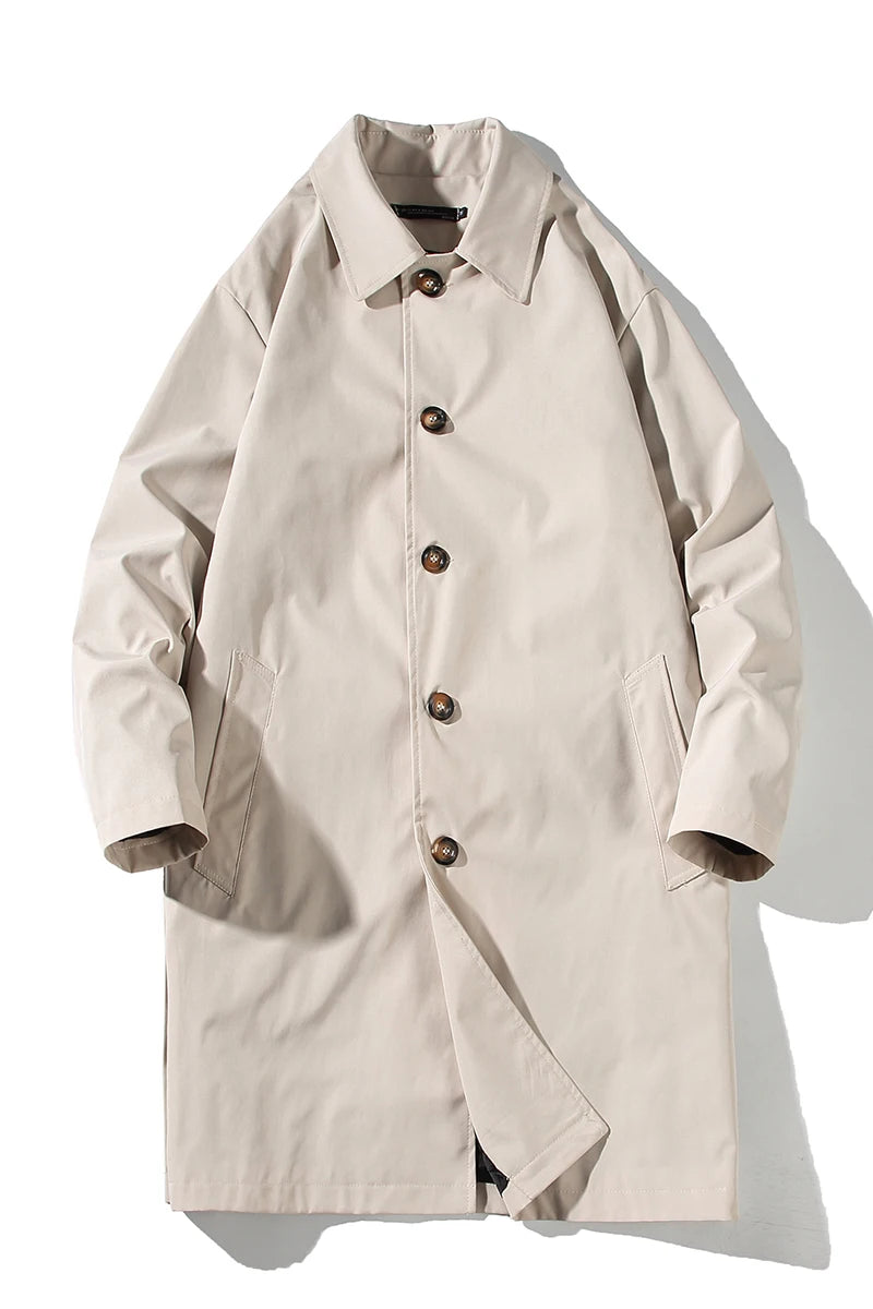 Oversized Monochrome Long Windbreaker Men's Jacket-HighTouch