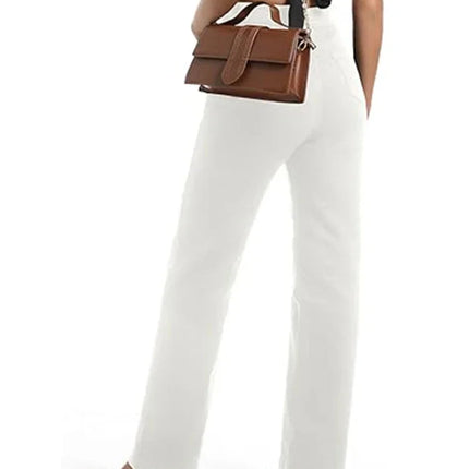 High Waisted White Stretch Straight Leg Jeans