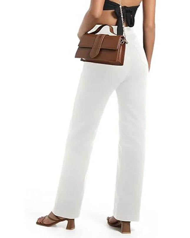 High Waisted White Stretch Straight Leg Jeans