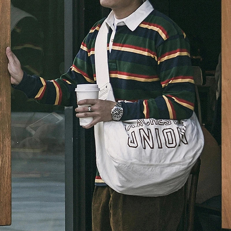 Heavyweight Striped Long-Sleeve Collared Tee – Autumn / Winter Men’s Stand Fit