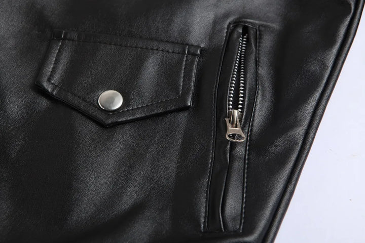 Men’s Slim-Fit PU Leather Motorcycle Jacket-HighTouch