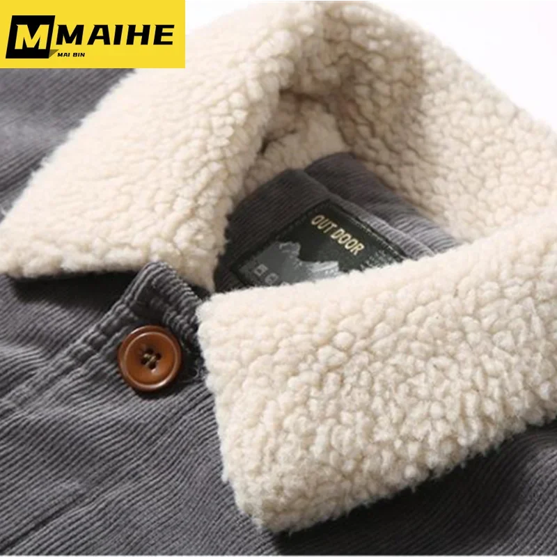 Plus fluwelen ribfluwelen parka jas voor heren