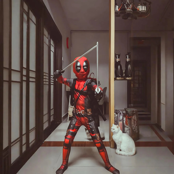High Quality Deadpool Costume Halloween Cosplay Costume Deadpool Suit Jumpsuit deadpool Costume Carnival Festival Gift Sword Set