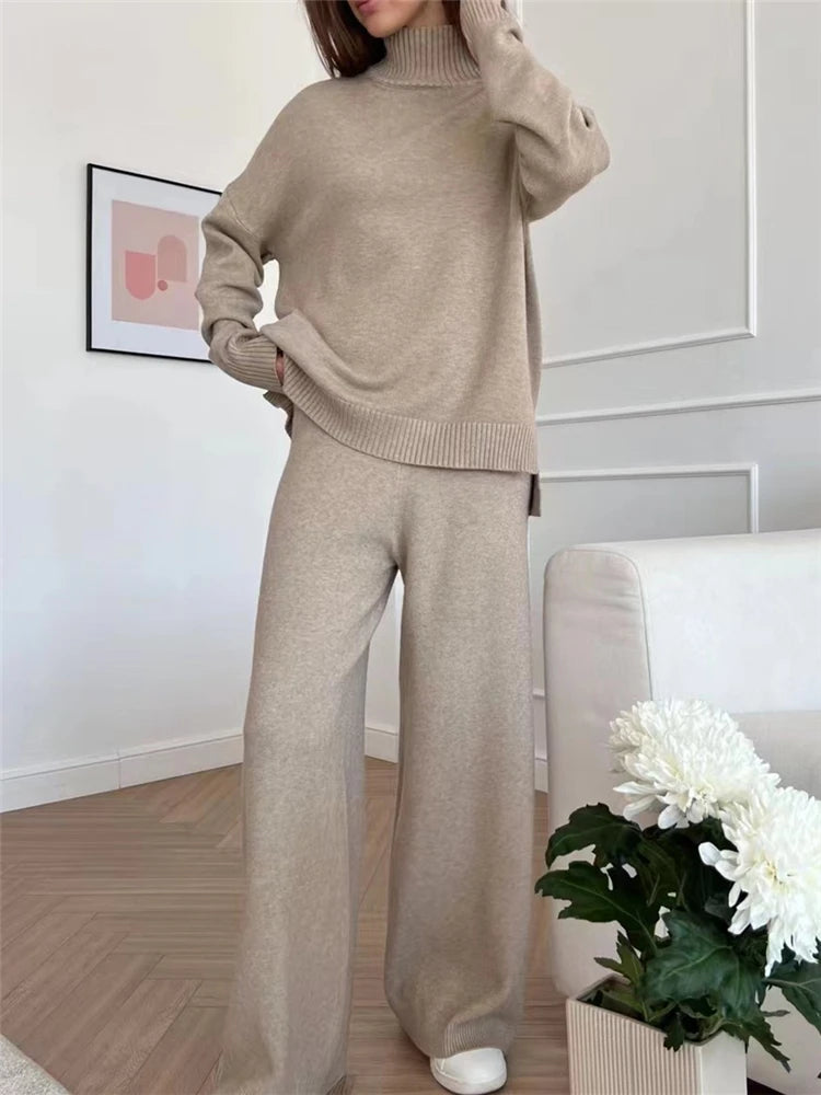 Stylish Women’s Knit Turtleneck Set – 2-Piece Outfit-HighTouch