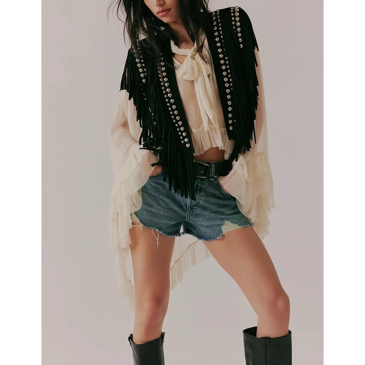 Vintage Studded Faux Suede Tassel Vest