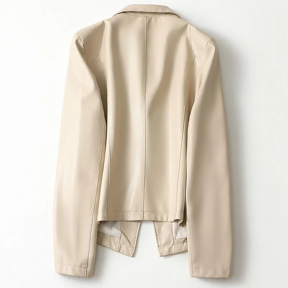 Women’s Lambskin Leather Blazer with Notch Lapel