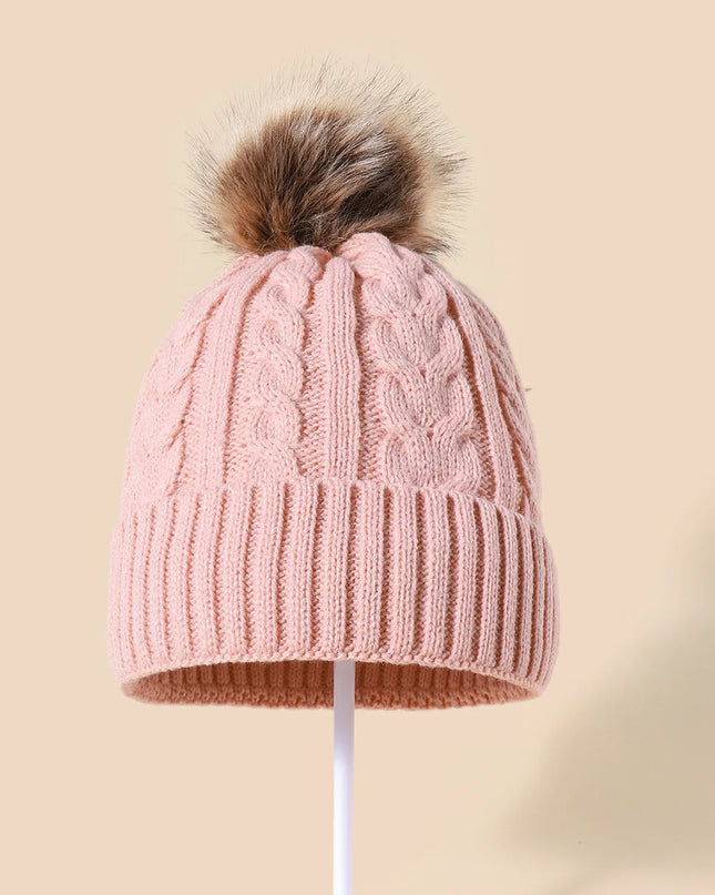 Plush-Pom Knit Flap Beanie for Women