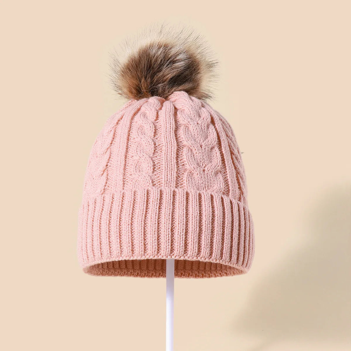Plush-Pom Knit Flap Beanie for Women