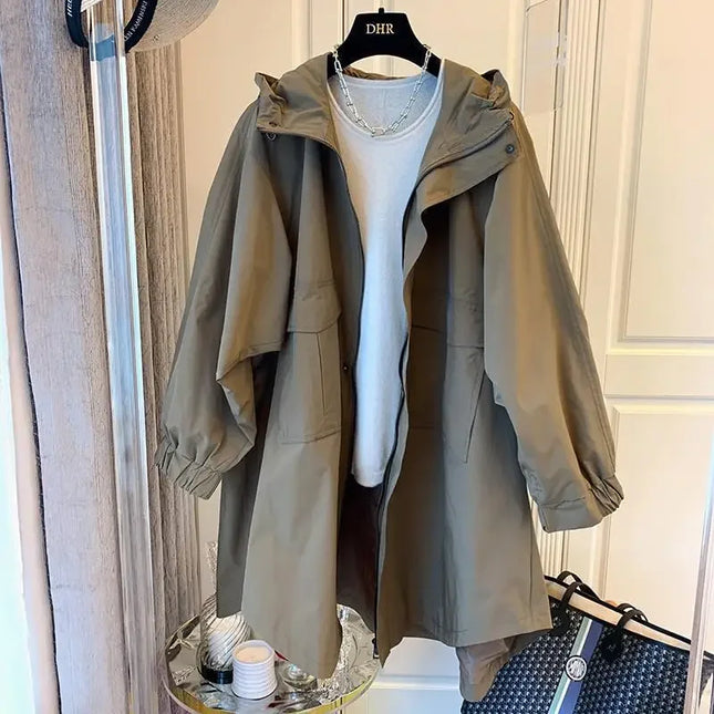 Loose Fit Hooded Trench Jacket Women