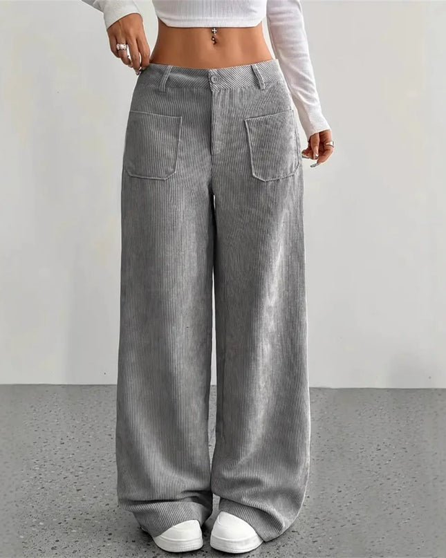 High-Waist Wide-Leg Corduroy Trousers